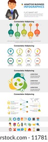 Colorful ecology or marketing infographic charts set. Business percentage and process charts for presentation slide templates. For corporate report, advertising, leaflet layout and poster design.