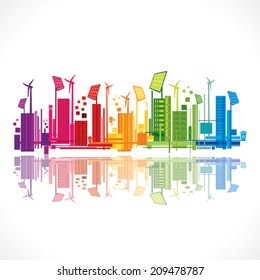 colorful ecology or renewable energy city background vector