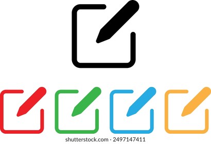 Colorful edit icon set in different colors . Edit content icon . Edit button icon vector