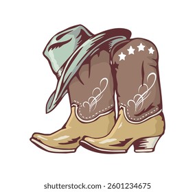 Colorful and editable illustration of women's cowboy boots.