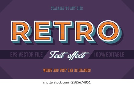 Colorful editable retro font and text effect 80s, 90s. Editable text effect in retro style. Vector illustration
