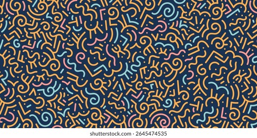 Colorful editable vector banner with different overlapping rounded elements - Original decorative hand drawn patterned wallpaper