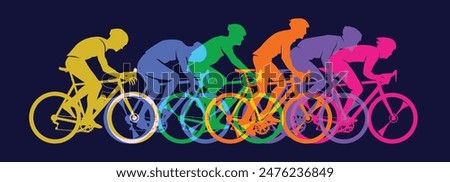 Colorful editable vector of cyclists group in a race poster background design for your championship community event	