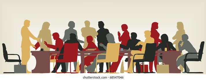 Colorful Editable Vector Foreground Silhouette Of People In A Meeting