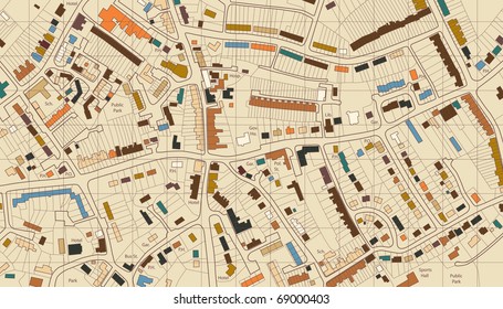 Colorful editable vector illustrated map of housing in a generic town