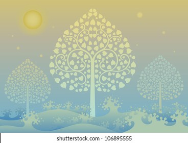 Colorful editable vector illustration of Gold tree and thai pattern style