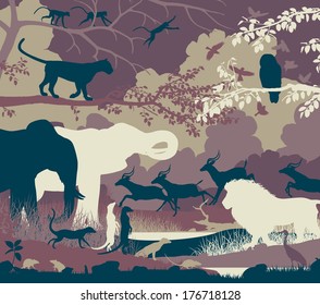 Colorful editable vector illustration of wildlife diversity