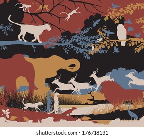 Colorful editable vector illustration of wildlife diversity