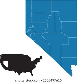 Colorful editable vector map of Nevada, showing the boundaries of its counties.