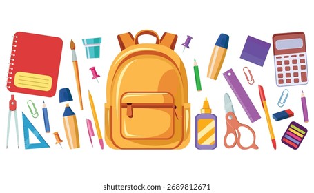 Colorful Education Elements Collection, School Equipment and Tools Vector