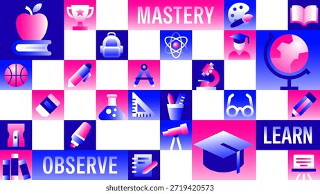 Bildung Symbol Muster Hintergrunddesign mit blau und rosa Farbstil