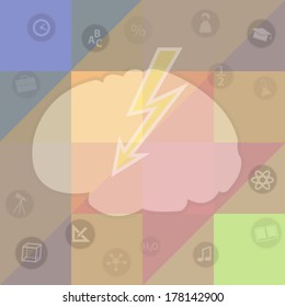 Colorful education illustration abstract style with brain and icons with lightning bolt design