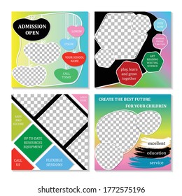 Colorful education social media banner template. Kids school social media banner collection. Back to school get admission promotion social media post banner template. 