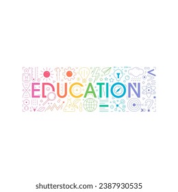 colorful education word and colorful education symbols. multicolored education concept. education concept with symbols