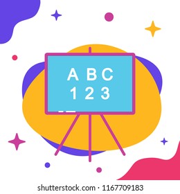 Colorful Educational Icon Set. Flat Vector Illustration of a Desk with Letters and Numbers on an Abstract Background