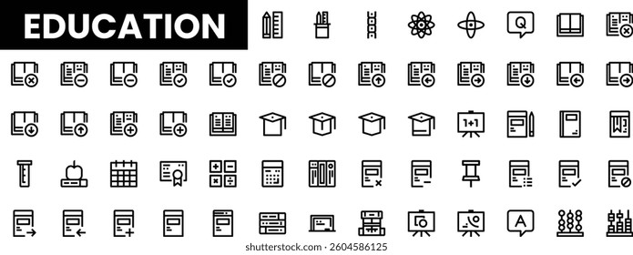Colorful educational icons representing various aspects of learning.