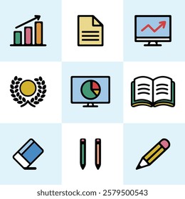 Colorful Educational Icons Set for Business and Learning Themes.