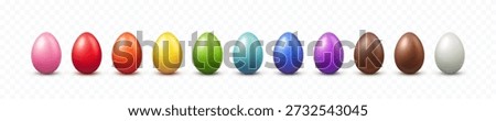 Colorful egg set isolated on transparent background. Realistic 3d food products. Vector Easter holiday celebration elements 