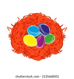Colorful eggs in bird nest for Easter. Vector illustration