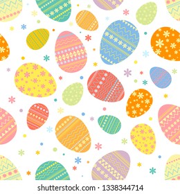 Colorful eggs for the Easter holiday. Easter set of eggs with beautiful pictures. Set of colorful Easter eggs with different patterns.