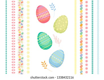 Colorful eggs for the Easter holiday. Easter set of eggs with beautiful pictures. Seamless pattern of colorful easter eggs.