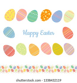 Colorful eggs for the Easter holiday. Easter set of eggs with beautiful pictures. Set of colorful Easter eggs with different patterns. Seamless pattern of colorful easter eggs.