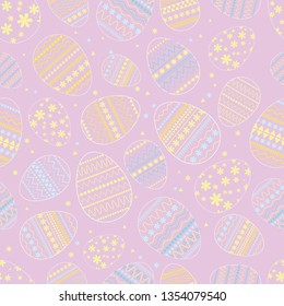 Colorful eggs for Easter on the gray background. Easter set of eggs with beautiful pictures. Set of colorful Easter eggs with various patterns.