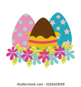 colorful eggs easters decorations with flowers and leaves design