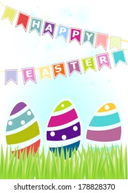 Colorful eggs and flag. Easter background. Vector eps10.
