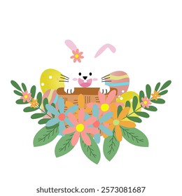 colorful eggs with flowers and cute bunny ,easter day style