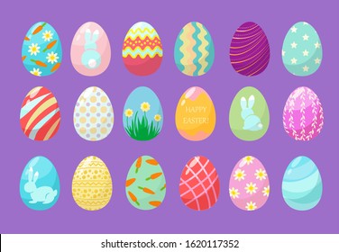 Colorful eggs. Happy easter celebration symbols funny textured graphic decorated eggs vector set