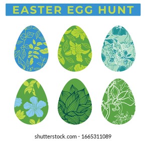 Ilustración de huevos coloridos. Caza de huevos de Pascua.