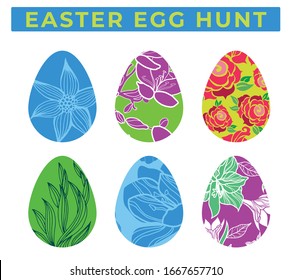 Colorful eggs illustration. Easter egg hunt. 