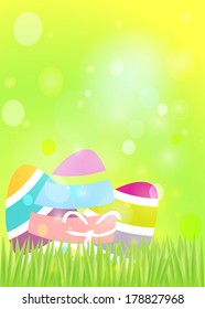 Colorful eggs on grass Easter background. Vector EPS10.