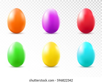 Colorful eggs set isolated on transparent background. Easter object template. Vector illustration.