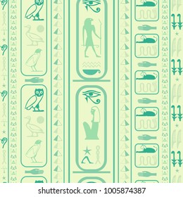 Colorful egypt writing seamless vector. Hieroglyphic egyptian language symbols template. Repeating ethnical fashion illustration for advertising.