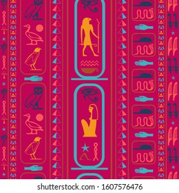 Colorful egypt writing seamless vector. Hieroglyphic egyptian language symbols origami. Repeating ethnical fashion vector for advertising.
