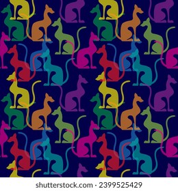 Colorful egyptian cats shape silhouette sitting. Bright vector illustration. Seamless pattern.