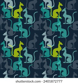 Colorful egyptian cats shape silhouette sitting. Bright vector illustration. Seamless pattern.