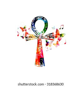 Colorful Egyptian cross Ankh with butterflies