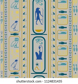 Colorful egyptian motifs seamless background. Ethnic hieroglyph symbols origami. Repeating ethnical fashion background for wrapping paper.
