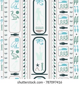 Colorful egyptian motifs seamless background. Ethnic hieroglyph symbols tile. Repeating ethnical fashion background for marketing purpouses.