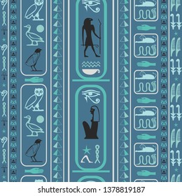 Colorful egyptian motifs seamless pattern. Ethnic hieroglyph symbols texture. Repeating ethnical fashion graphic design for wallpaper.