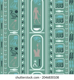 Colorful egyptian motifs seamless pattern. Ethnic hieroglyph symbols origami. Repeating ethnical fashion vector for wallpaper.