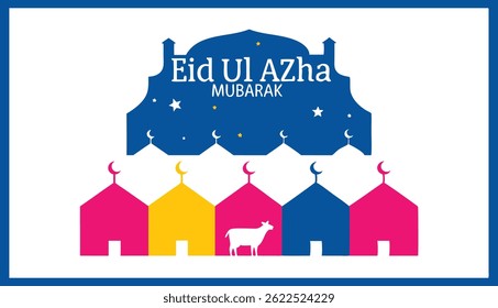 Colorful Eid al-Adha Vector with Goats and Islamic Decorations with vector designs

