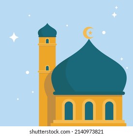 Colorida Mezquita Eid, Gran paisaje de mezquitas. ilustración para plantilla ramadan eid
