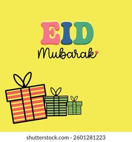 Colorful Eid Mubarak Gift Illustration – Festive Greeting Card