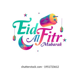 Colorful Eid Mubarak Vector illustration on white background