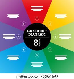 Colorful eight sided full background stripe puzzle presentation diagram infographic template with explanatory text field