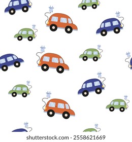 Colorful electric cars design on a white background for creative projects and crafts